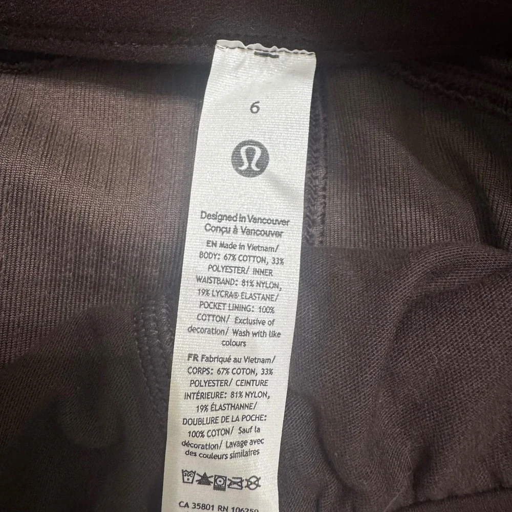Lululemon Scuba Mid-Rise Wide-Leg Crop 6 Espresso Brown Velvet Cord Excellent